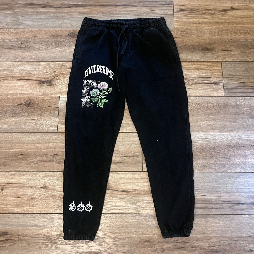 Civil Regime Black Floral Joggers Heavyweight Sweatpants Rebel Youth Men's XL